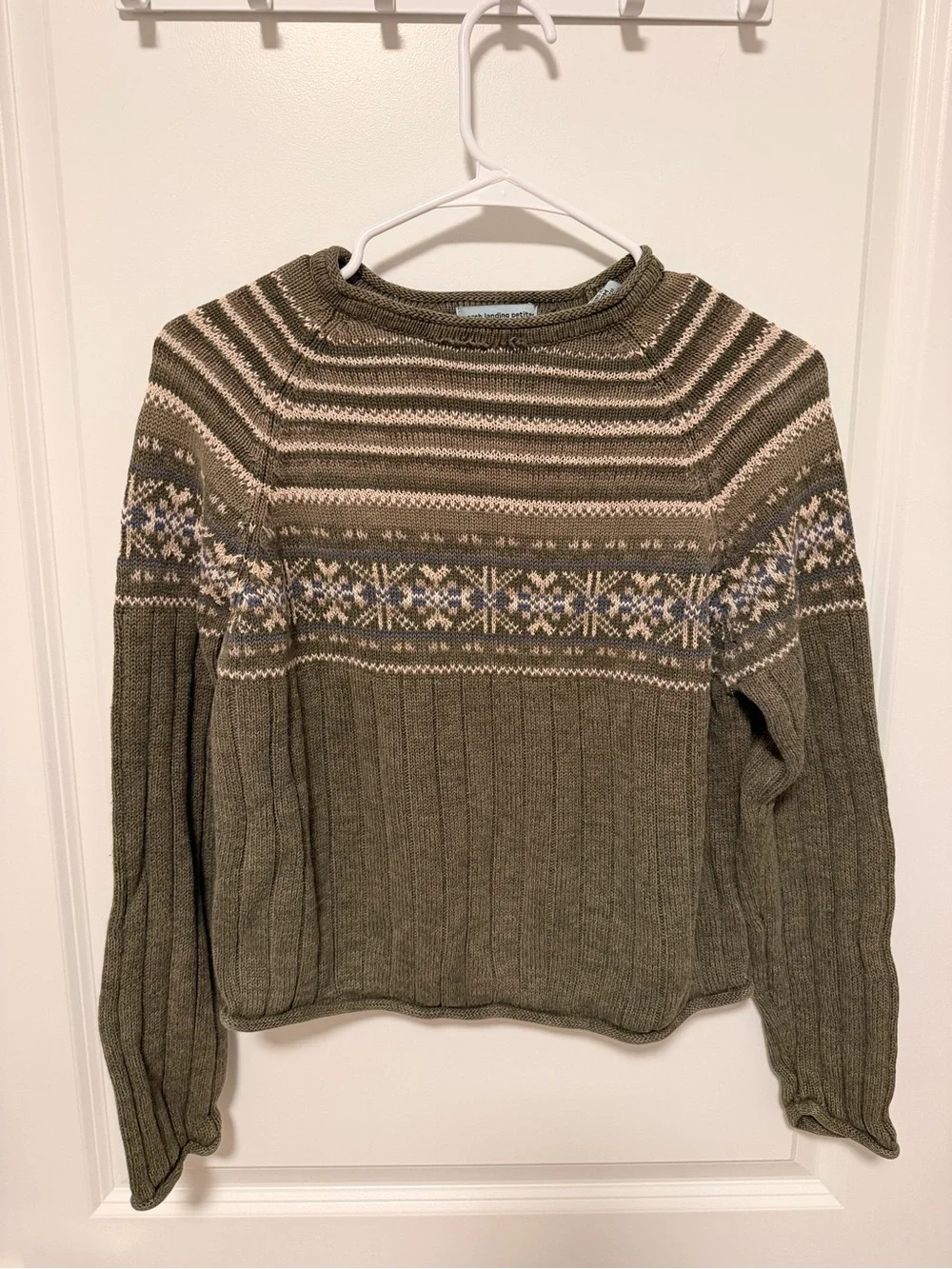 Olive Green Fair Isle Knit Sweater - Women’s Crewneck